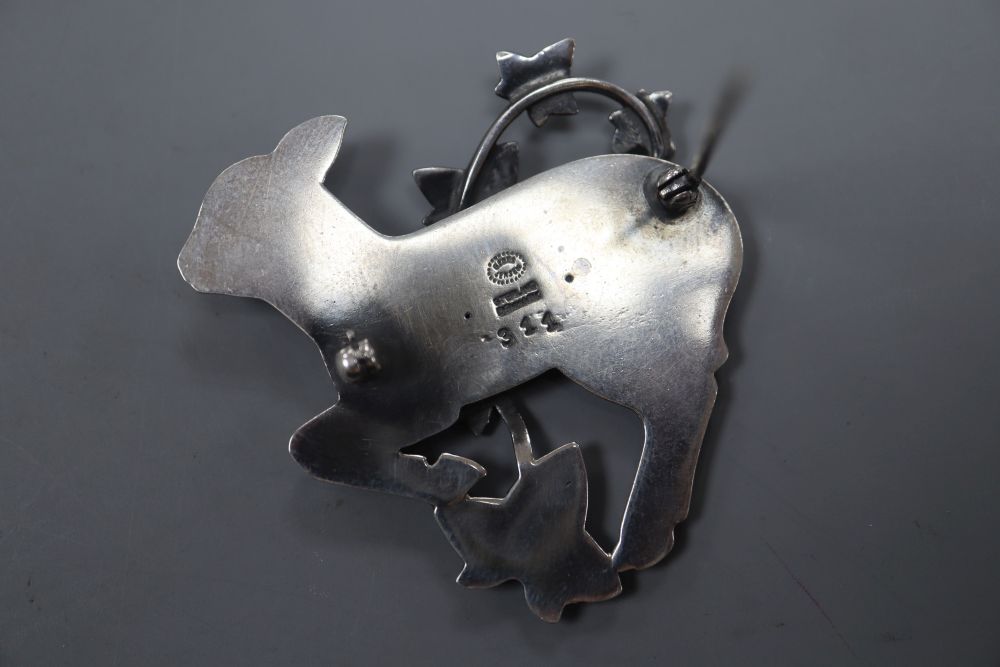 A post 1945 Georg Jensen sterling skipping lamb with ivy brooch, design no. 311, 45mm, gross 18 grams.